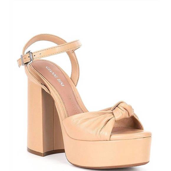 NEW GIANNI BINI women's hartliye leather knot ankle strap platform sandals in nu - Picture 1 of 4